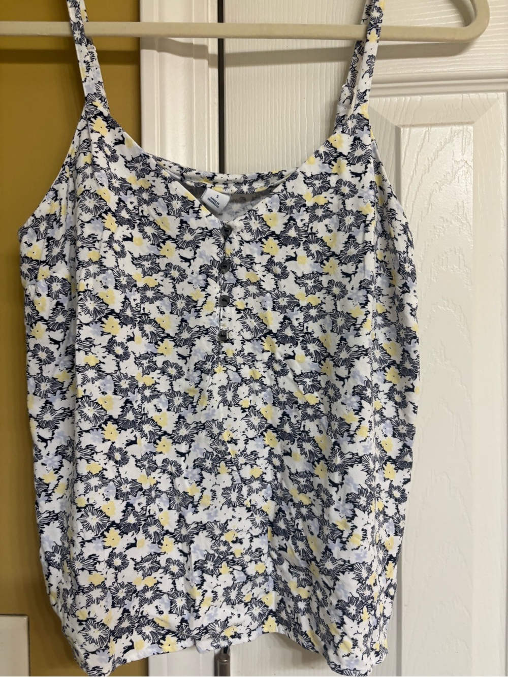 Old Navy White Floral Spaghetti-Strap Tank with Navy & Yellow Print